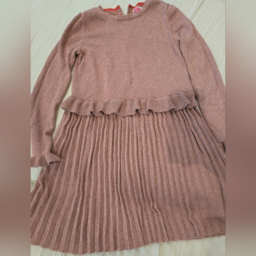 Mini Boden Girls' Sparkle Ruffle Dress - Pink Size 8-9